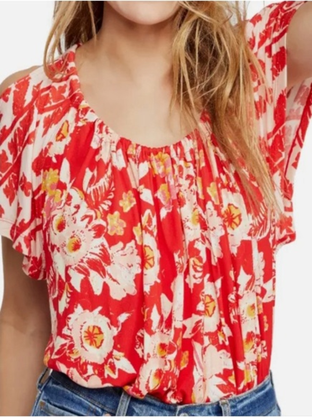 Free People Floral Cold-Shoulder Top